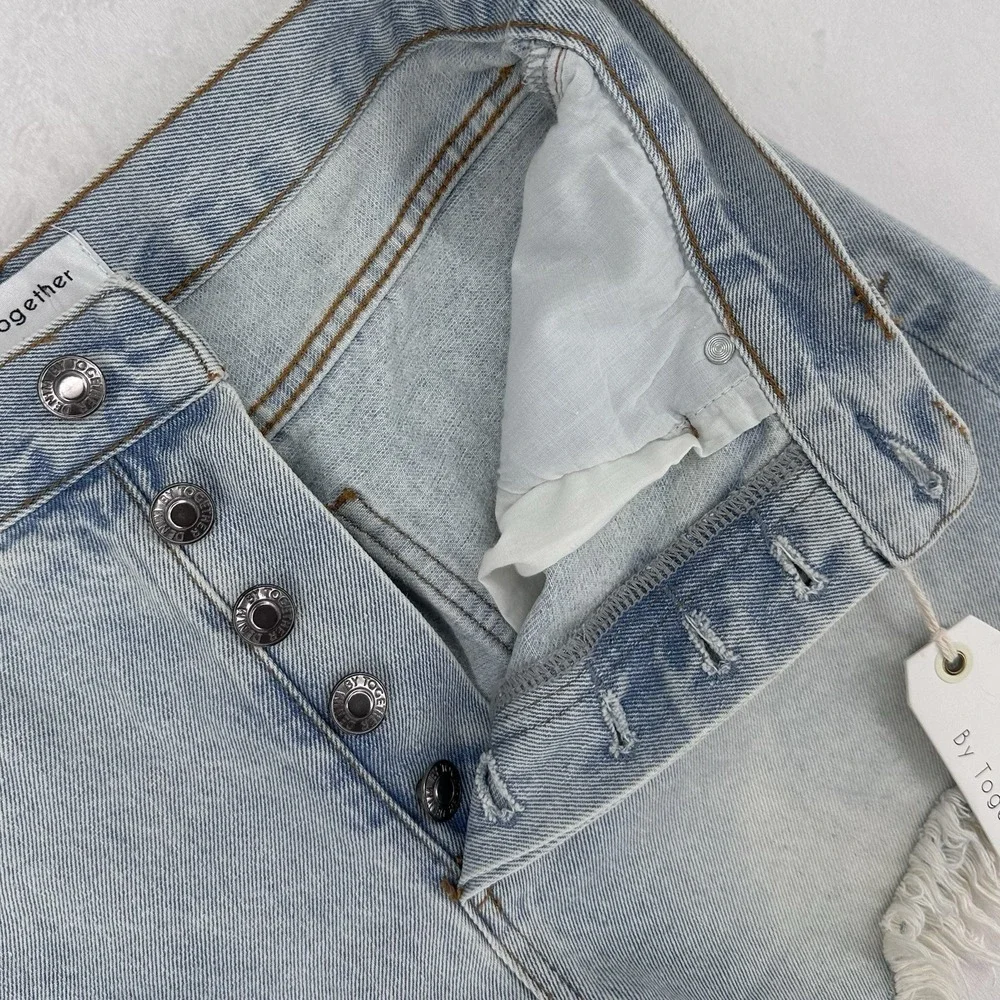 By Together‎ Light Wash Button Fly Denim Jean Shorts Size Medium Cut Off NWT